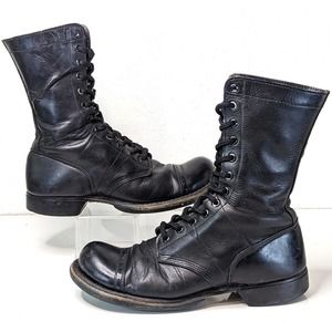 Vintage Mens Corcoran Black Leather Military Boots Jump Combat Cap Toe USA Sz 8D